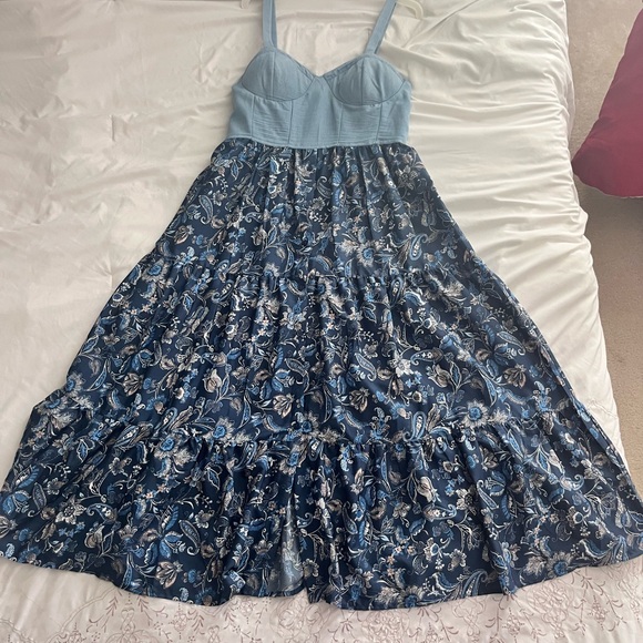 Floral Blue Dress with Sweetheart Bodice - Picture 1 of 4
